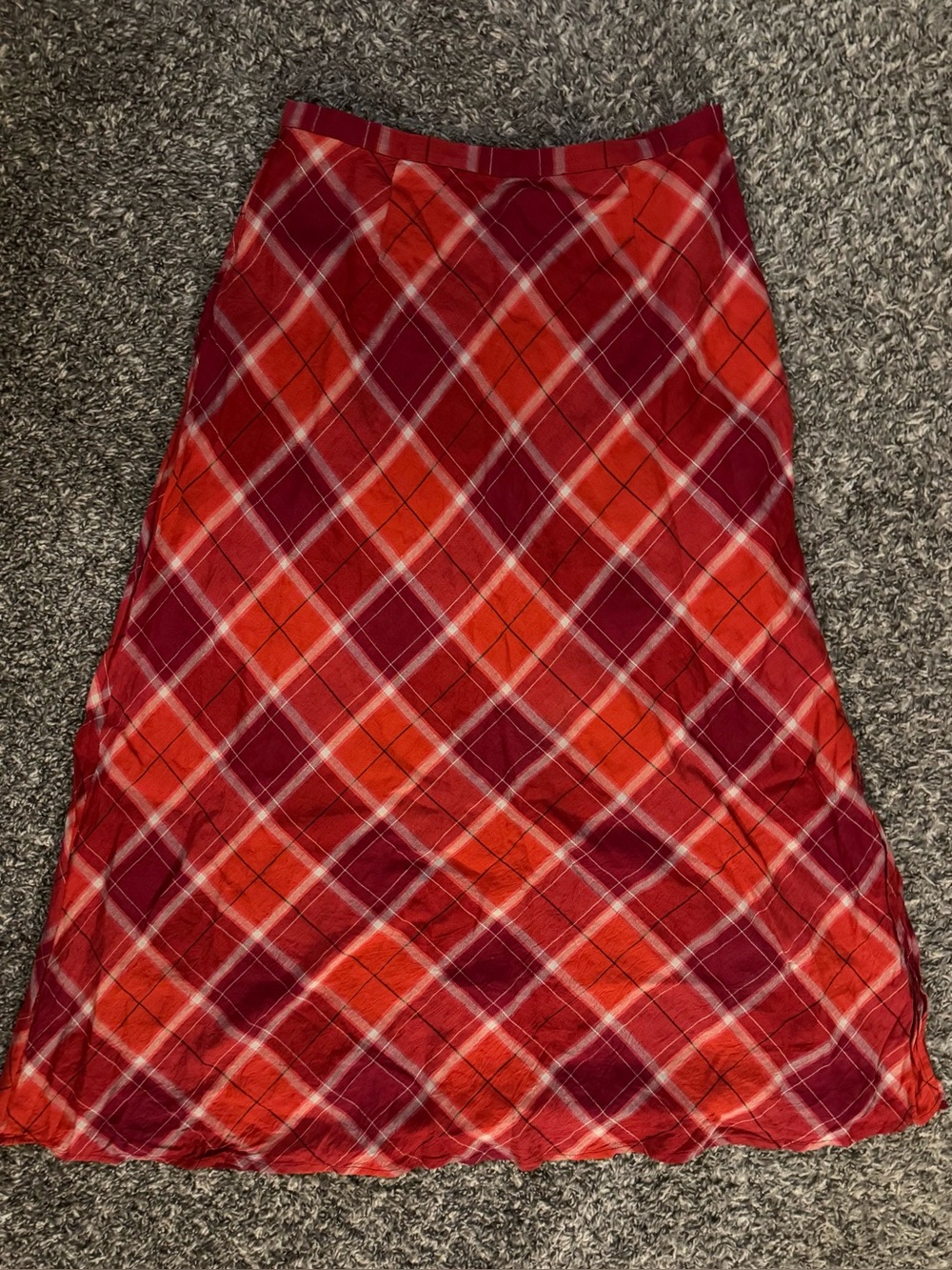 Vintage Eddie Bauer Plaid A-Line Linen Blend Midi Skirt Side Slit - Size 10